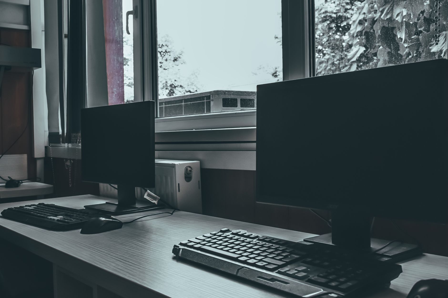 Desktop computers at a workstation