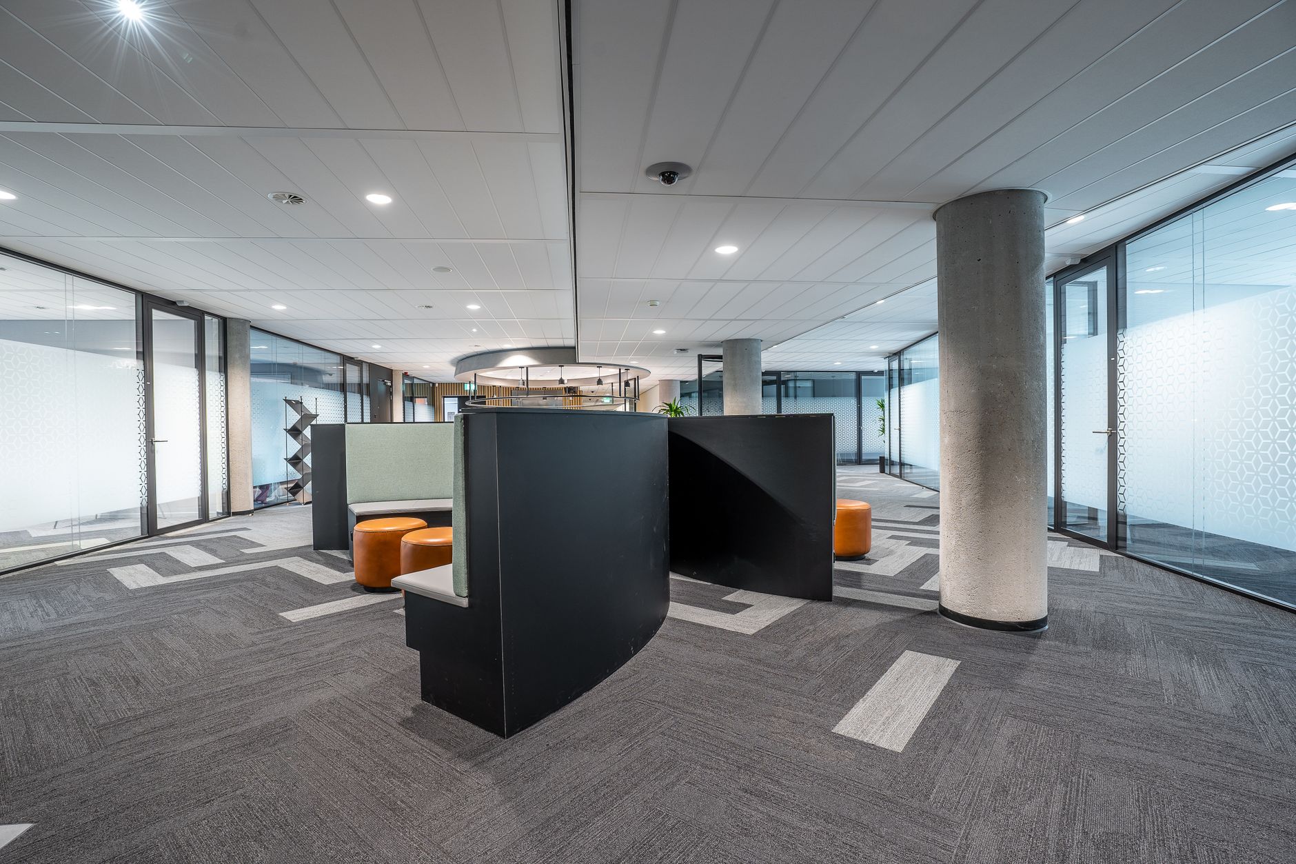 Office interior with meeting booths